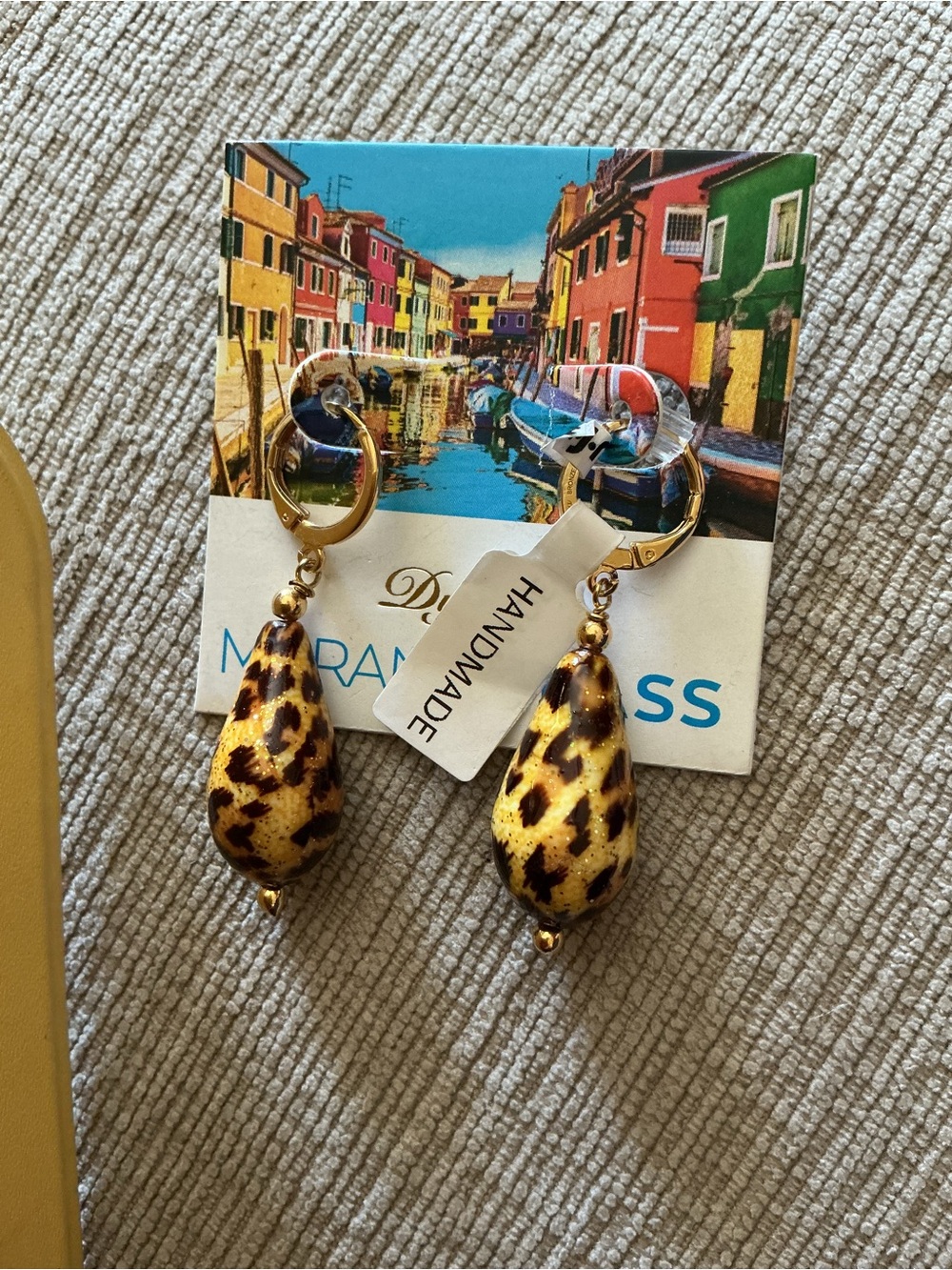 Murano Gold and Brown Leopard-Print Teardrop Earrings